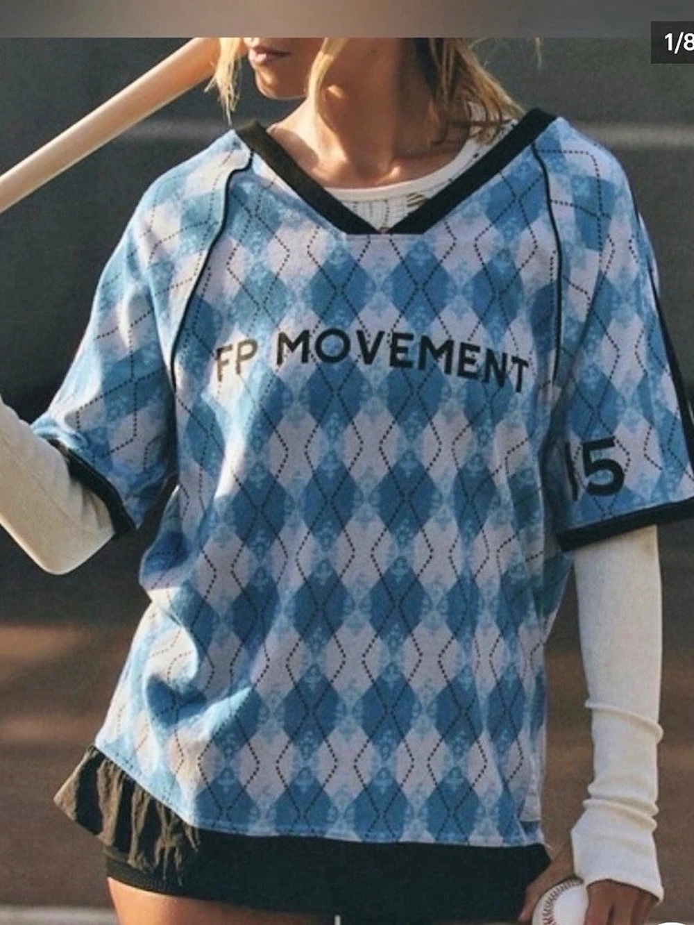FP Movement Baseline Tee Printed Blue & White NWT